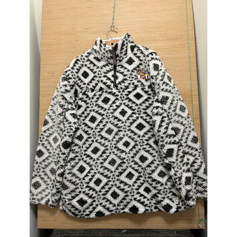 Pressbox LSU Tigers‎ Sherpa Fleece Quarter Zip Pullover XL Black White Geometric